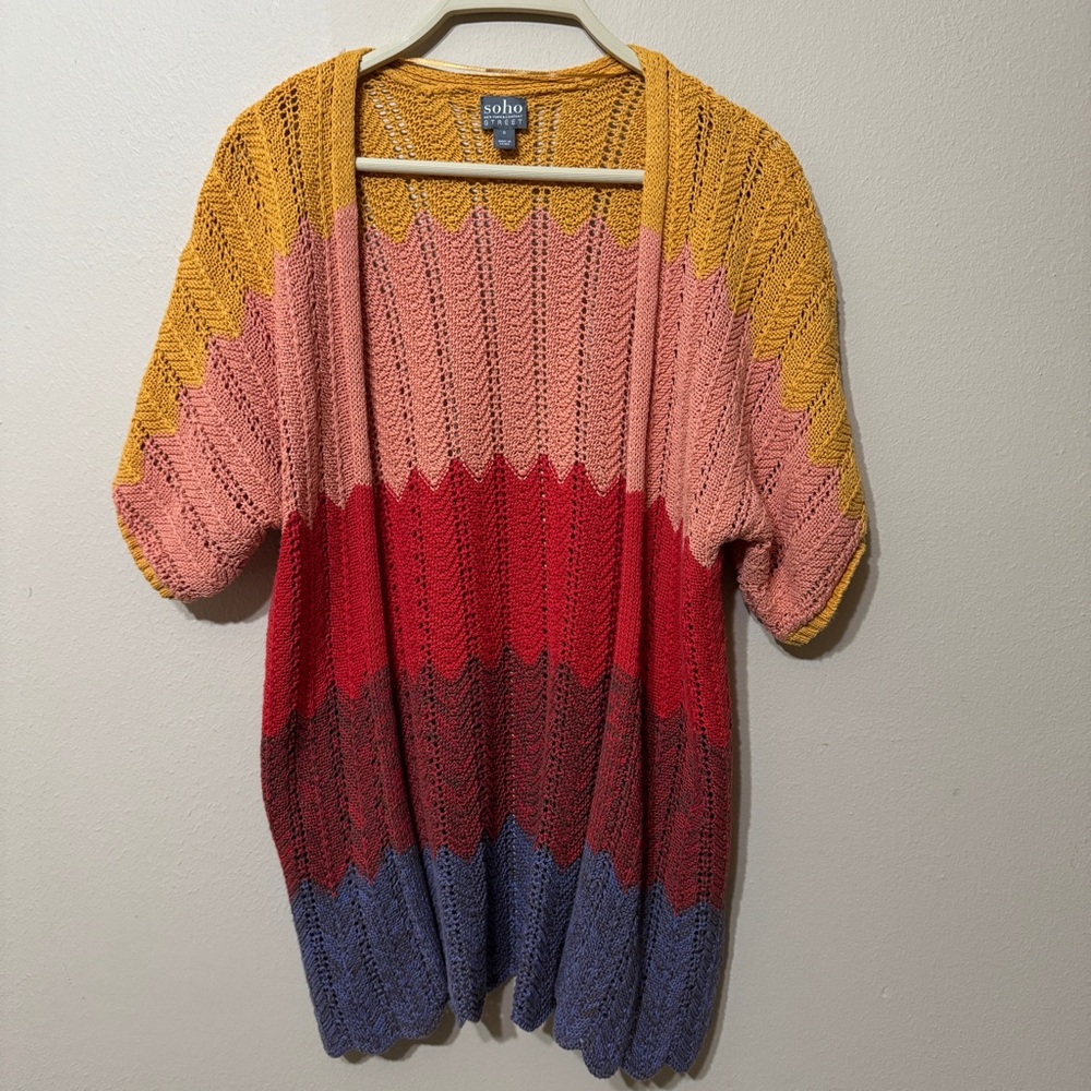Soho Yellow and Pink Cardigan Sweater with Color-Block Design